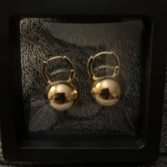 Gold Plated Ball Drop Dangle Lightweight Earrings for Women - Picture 4 of 5